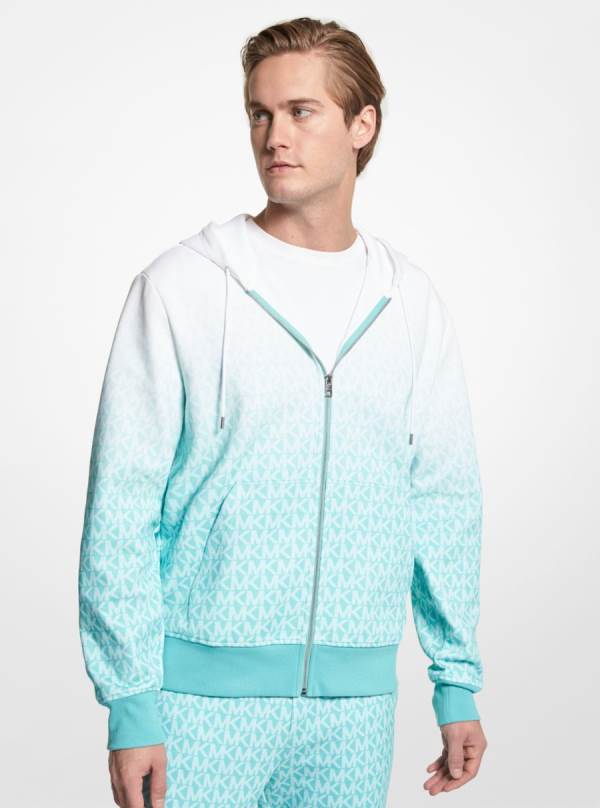 Panske Mikiny S Kapucňou Michael Kors Ombré Logo Cotton Blend Zip-Up Tyrkysové - Oblecenie Michael Kors Vypredaj | GBLMU-8052